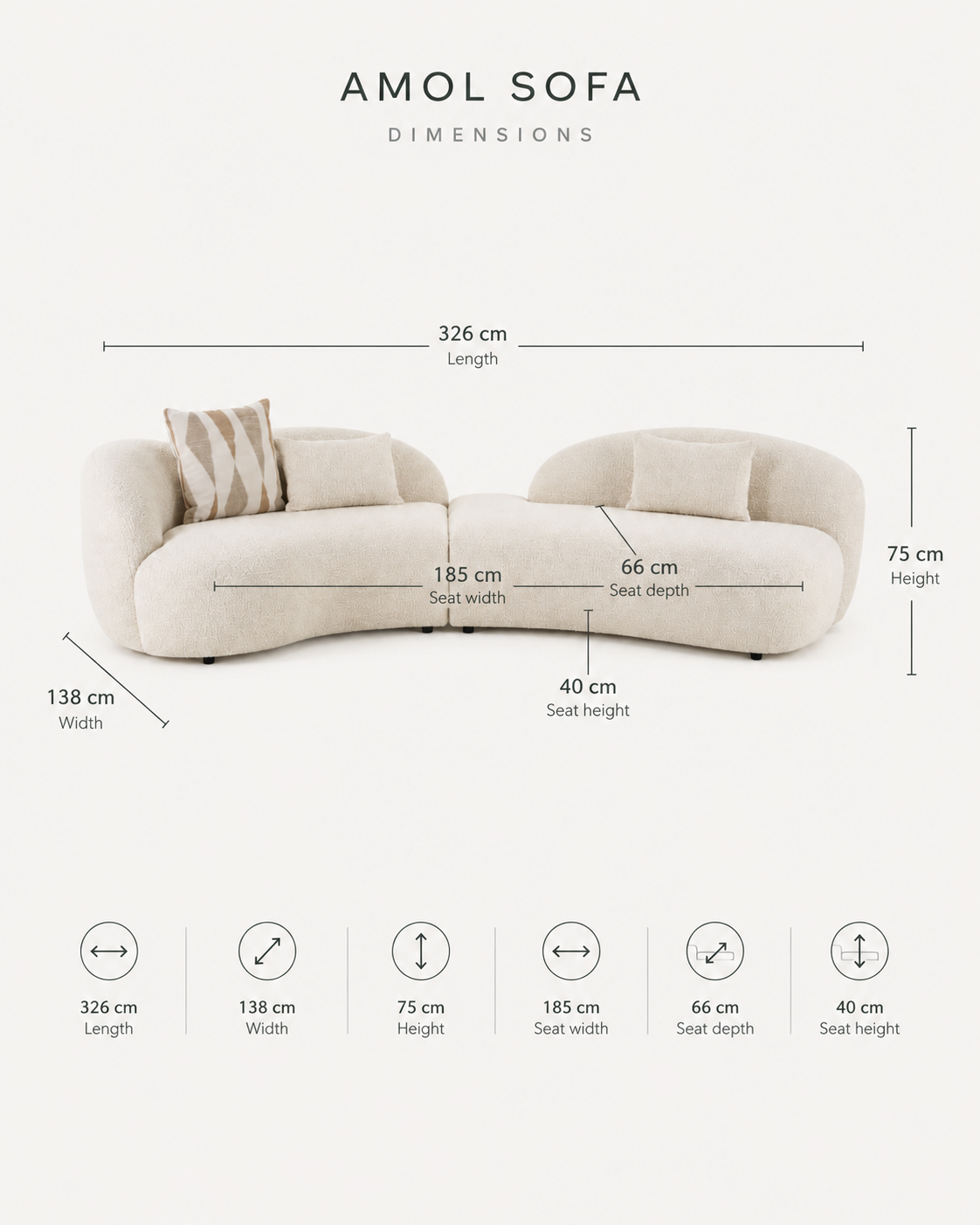 AMOL Sofa Sand – 3 Kissen – modernes Lounge Sof