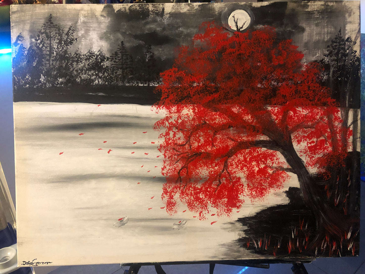 Original Kunstwerk-Handgemacht- „roter Tanz im Mondlicht“ - Acryl auf Leinwand (60 x 80 cm x 1,5 cm)- by DaisyArtCzeczor