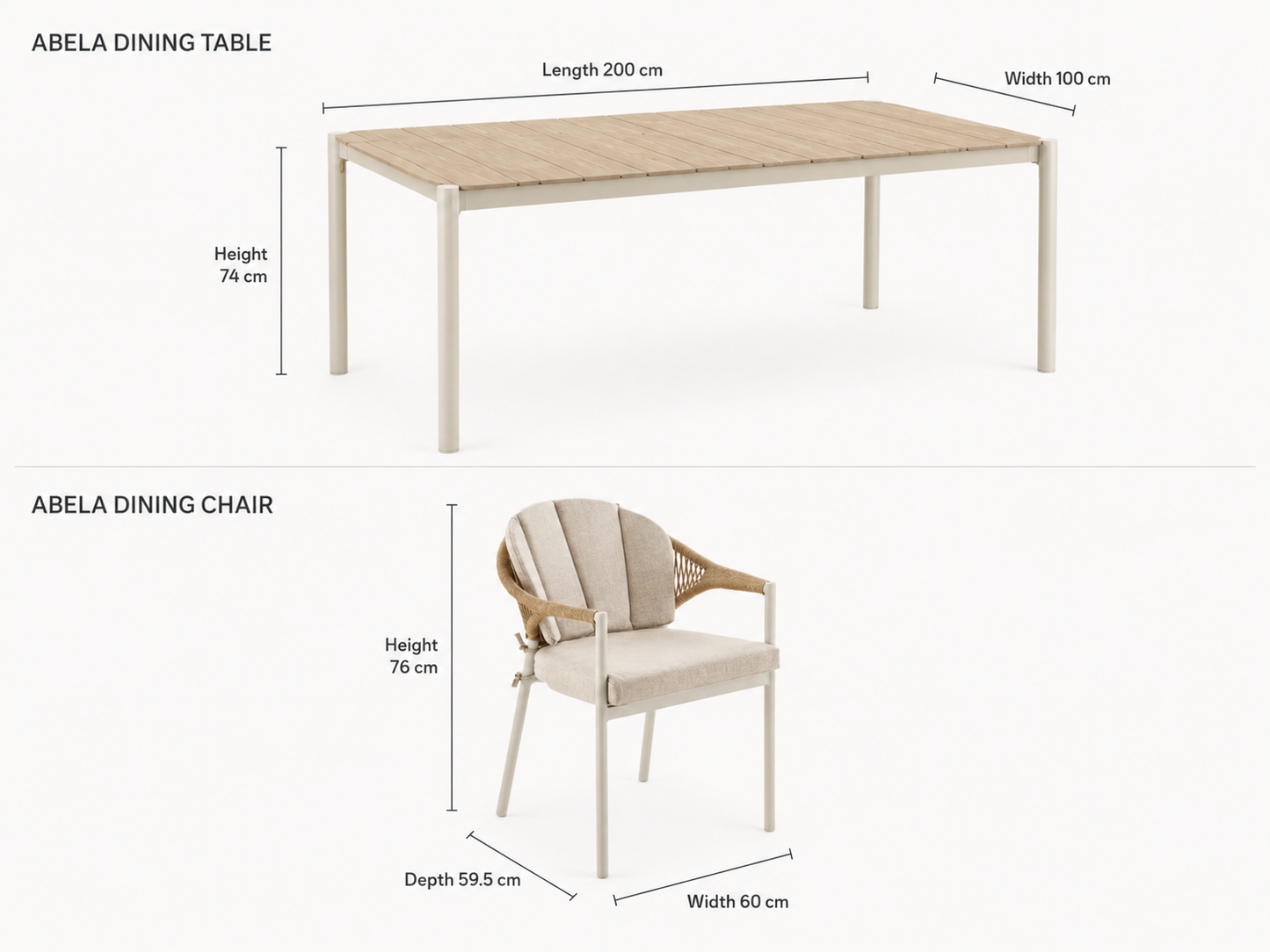 Abela Garten-Essgruppe – 7-teilig | Tisch + 6 Stühle | Sand / Natur