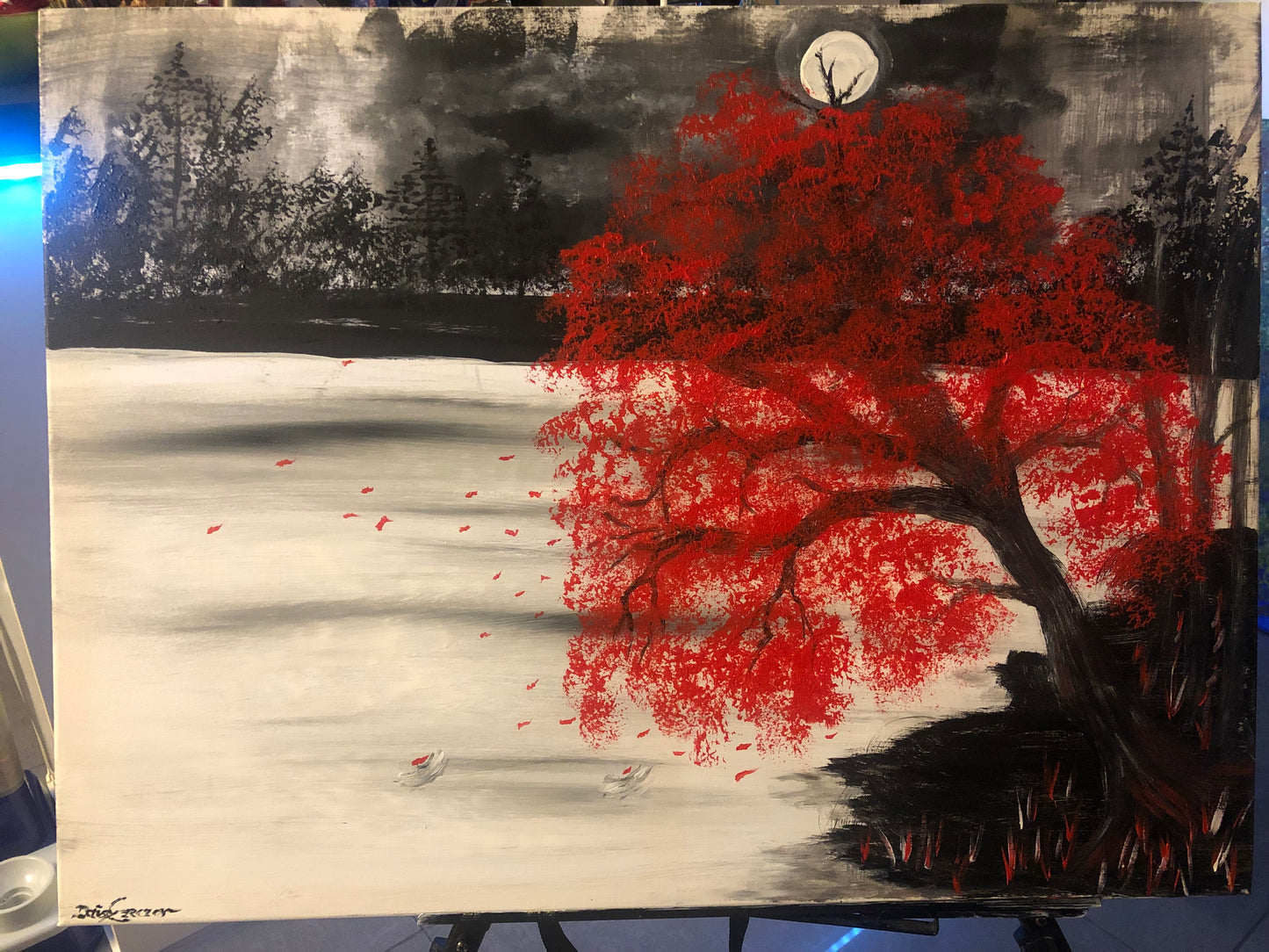 Handgemacht- „roter Tanz im Mondlicht“ - Acryl auf Leinwand (60 x 80 cm x 1,5 cm)- Limited Edition by DaisyArtCzeczor