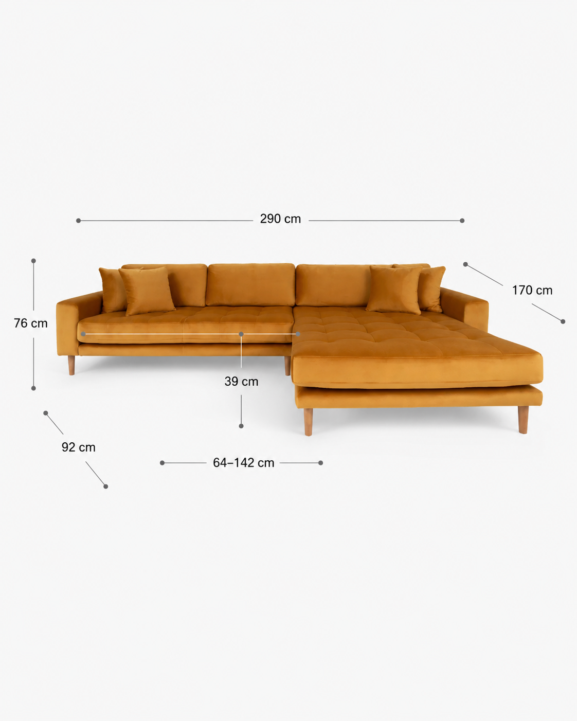 LIDO Lounge Sofa Senfgelb – Samt – Longchair rechts