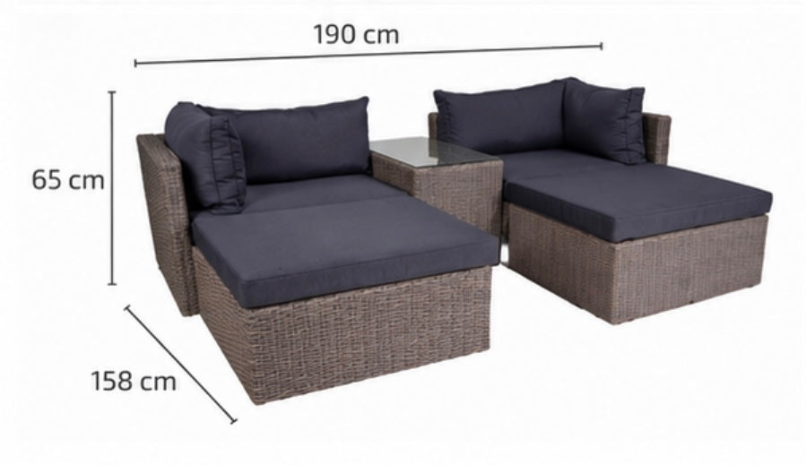 Rossi Lounge-Set – Polyrattan Kubu Grau inkl. Kissen