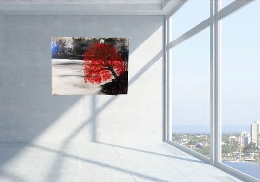 Handgemacht- „roter Tanz im Mondlicht“ - Acryl auf Leinwand (60 x 80 cm x 1,5 cm)- Limited Edition by DaisyArtCzeczor