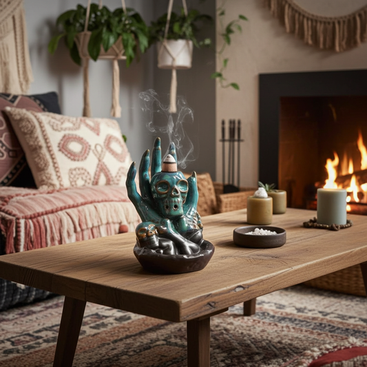 Rückfluss-Räuchergefäß – Totenkopf in der Hand