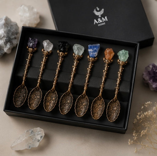 Echte Edelstein-Löffel Set – Silber & Bronze