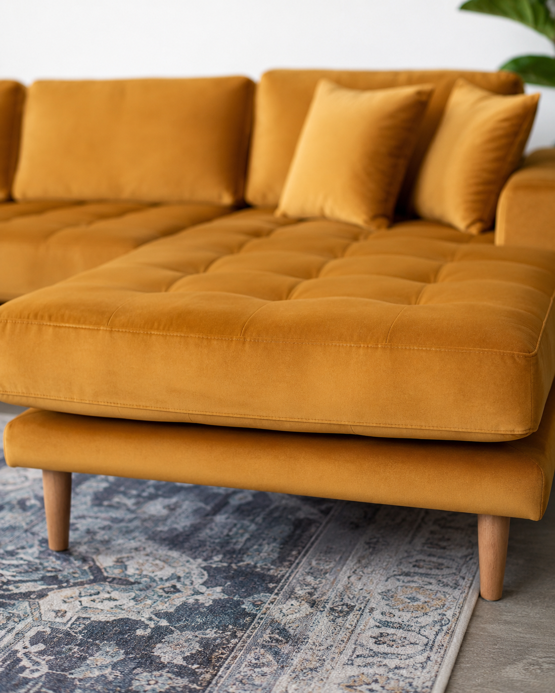 LIDO Lounge Sofa Senfgelb – Samt – Longchair rechts