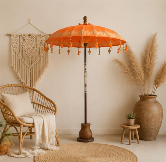 Bali-Terrassenschirm Baumwolle Orange-Gold (2 m)