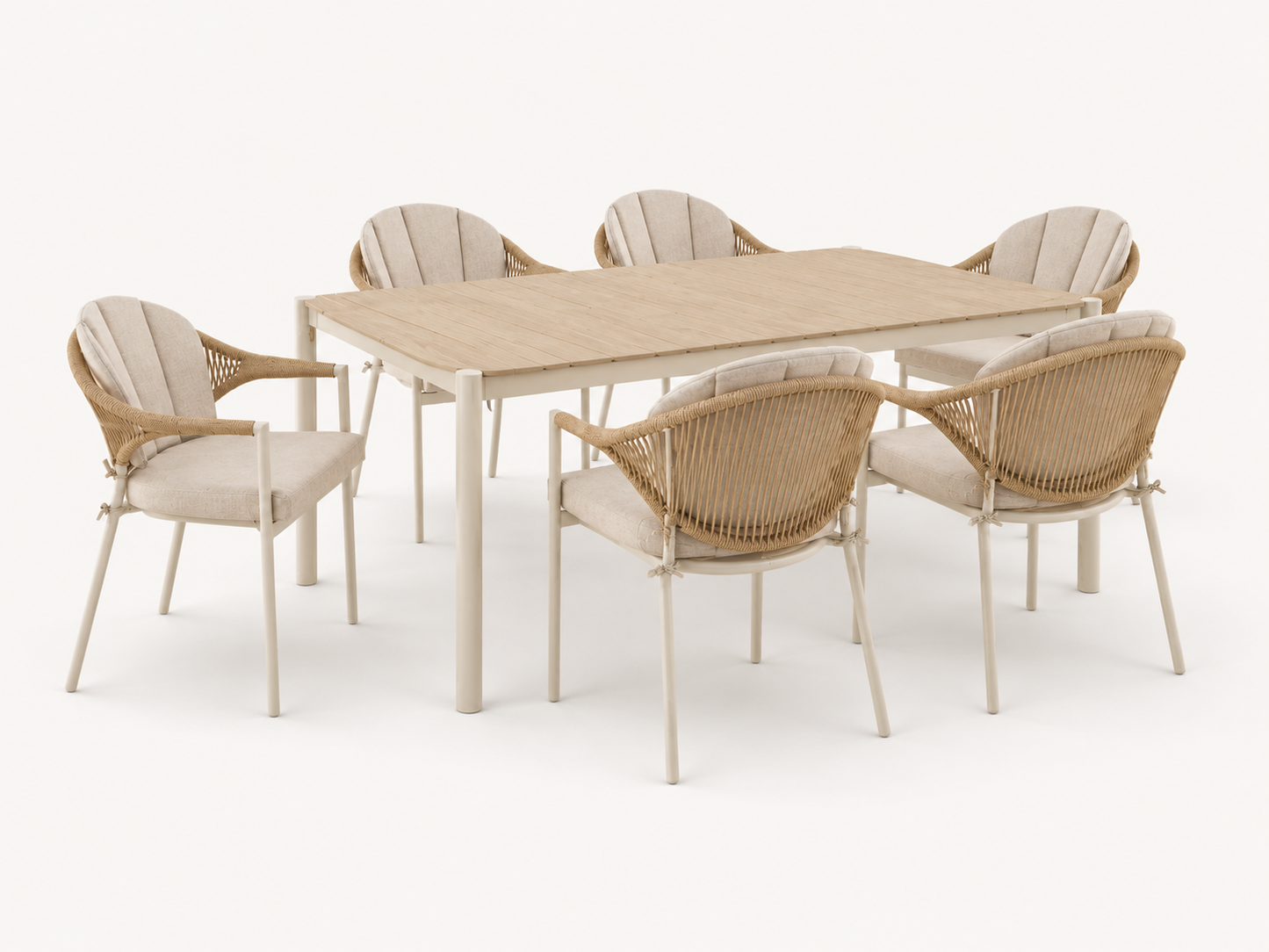 Abela Garten-Essgruppe – 7-teilig | Tisch + 6 Stühle | Sand / Natur