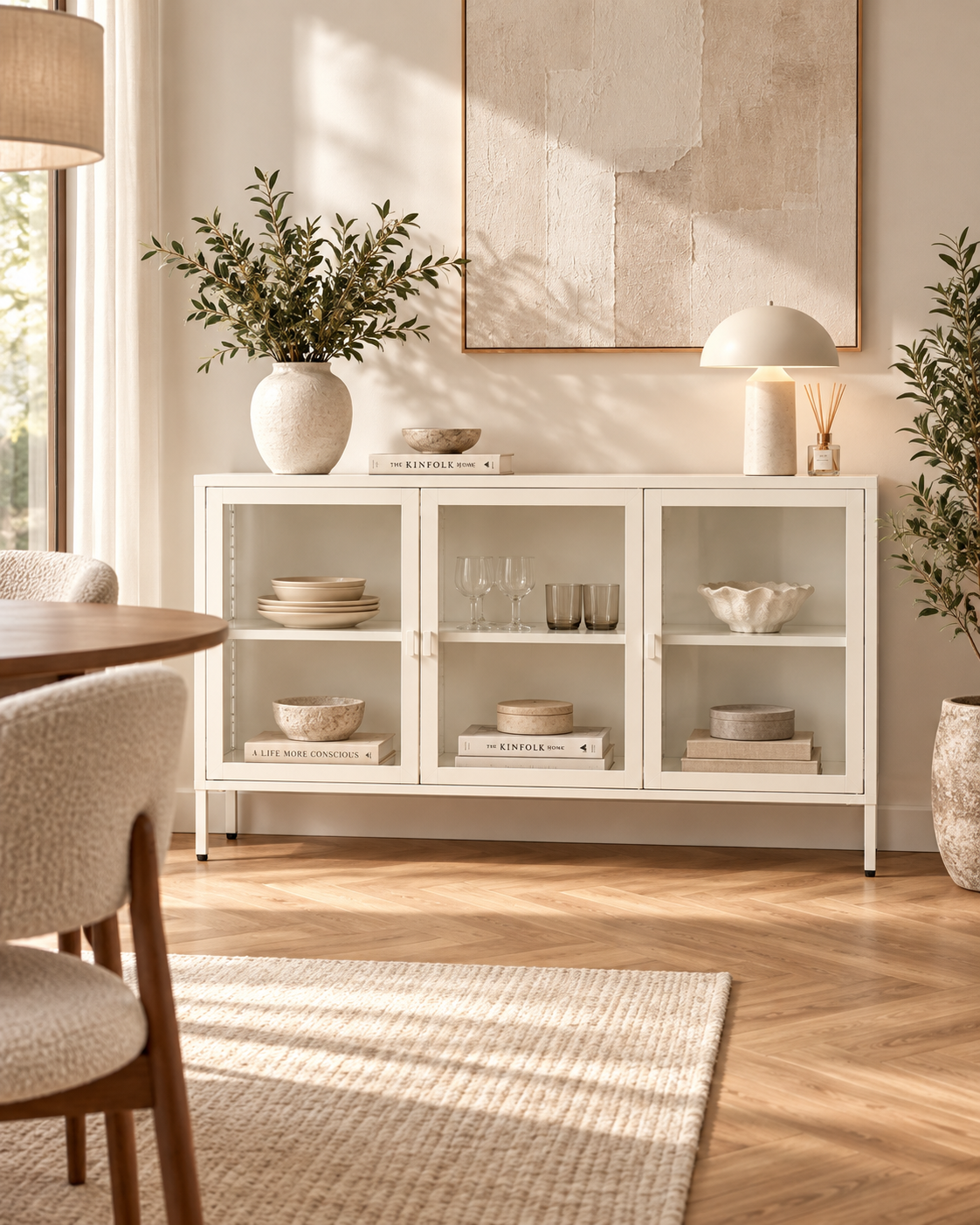 Brisbane Sideboard – Stahl & Glas – Off White – 140 cm