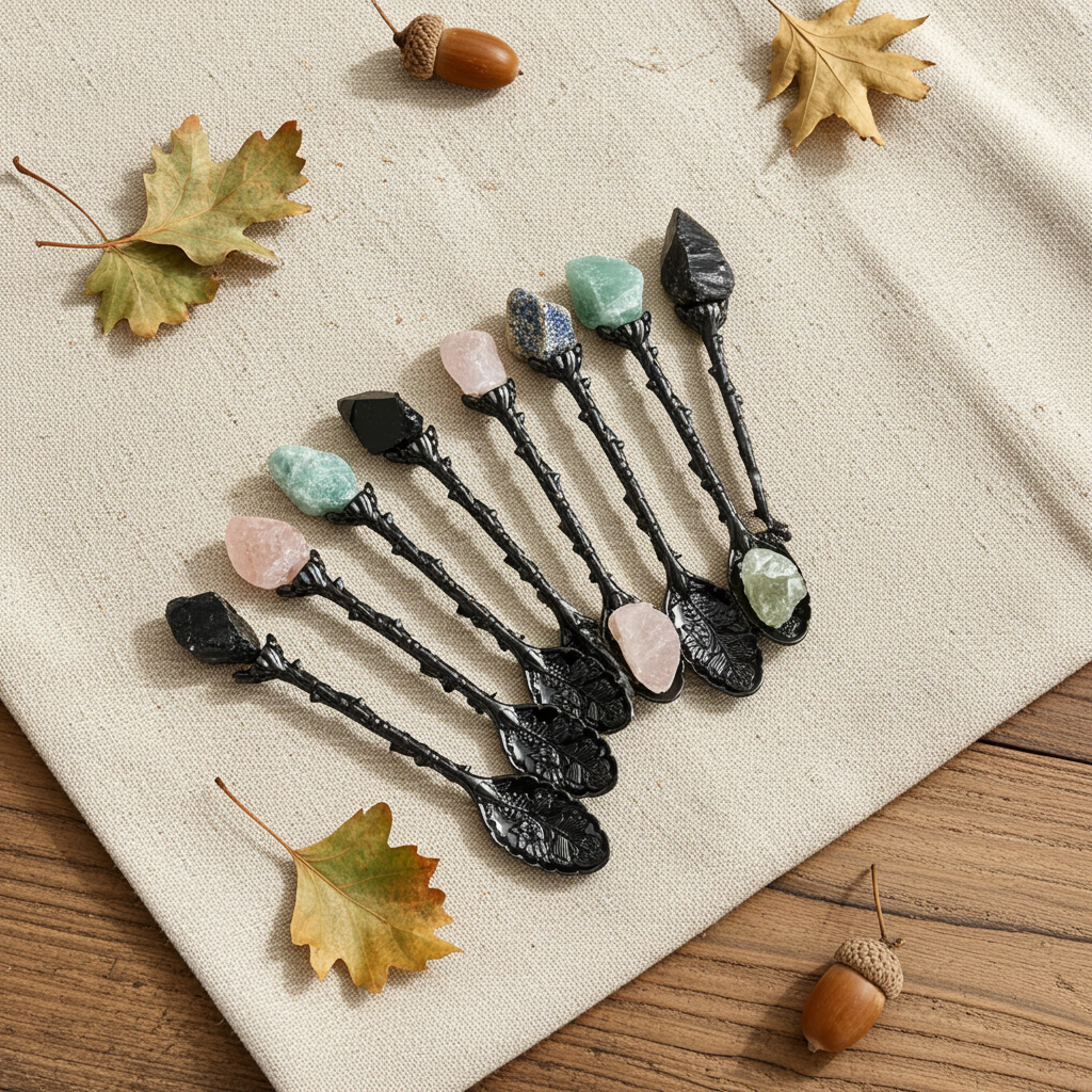 Echte Edelstein-Löffel Set – Silber & Bronze