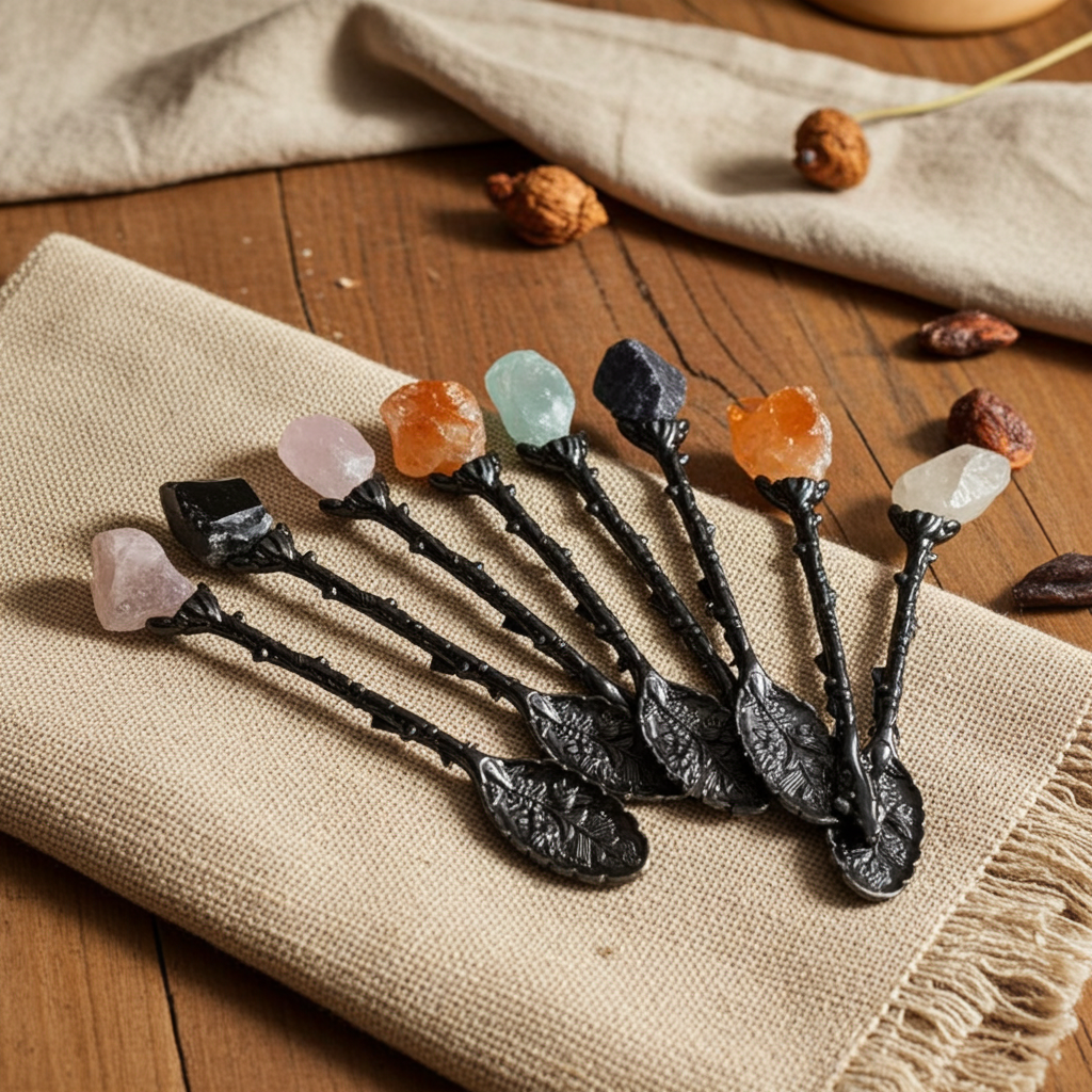Echte Edelstein-Löffel Set – Silber & Bronze