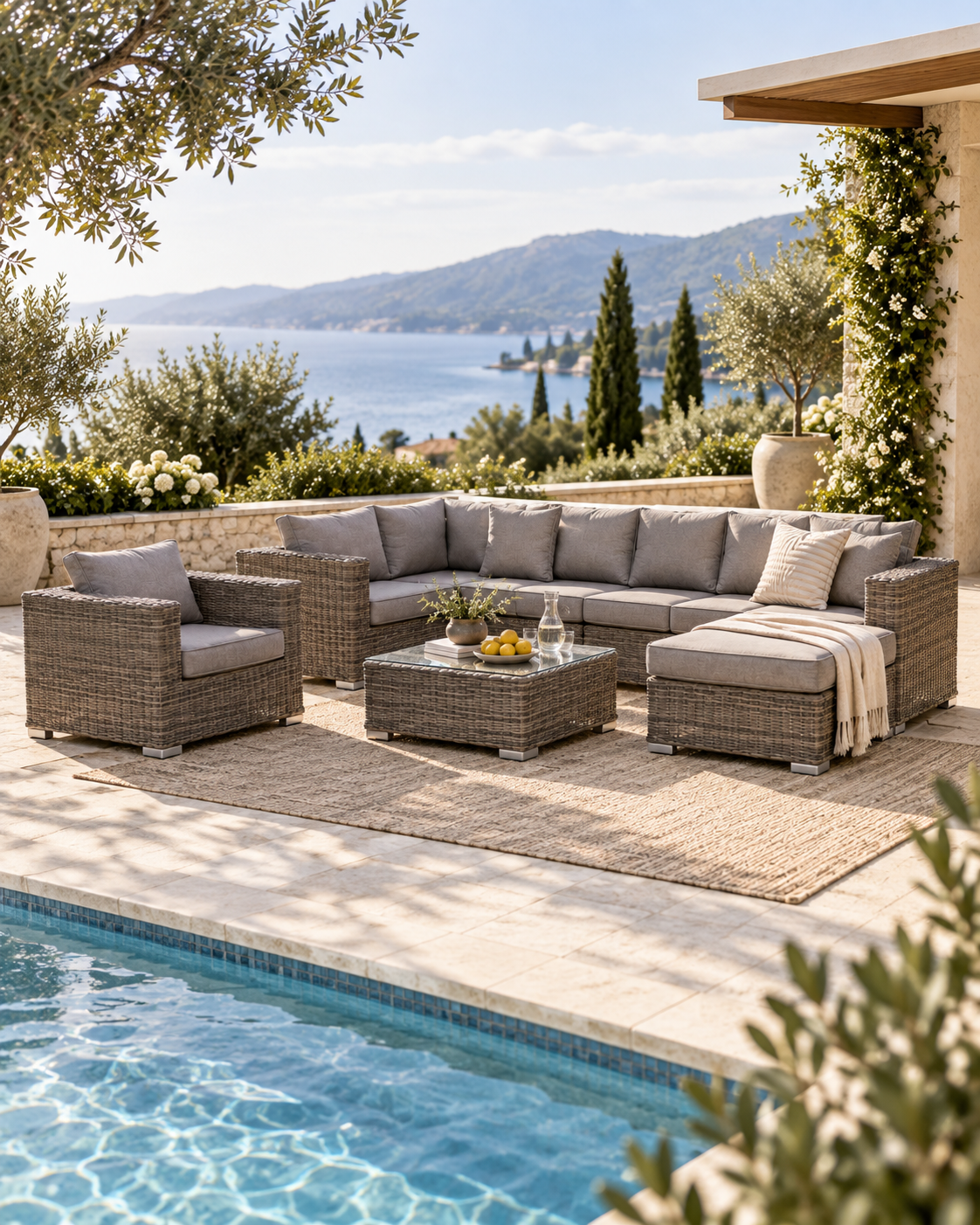 Calvi Lounge-Set – Polyrattan Kubu Grau inkl. Kissen