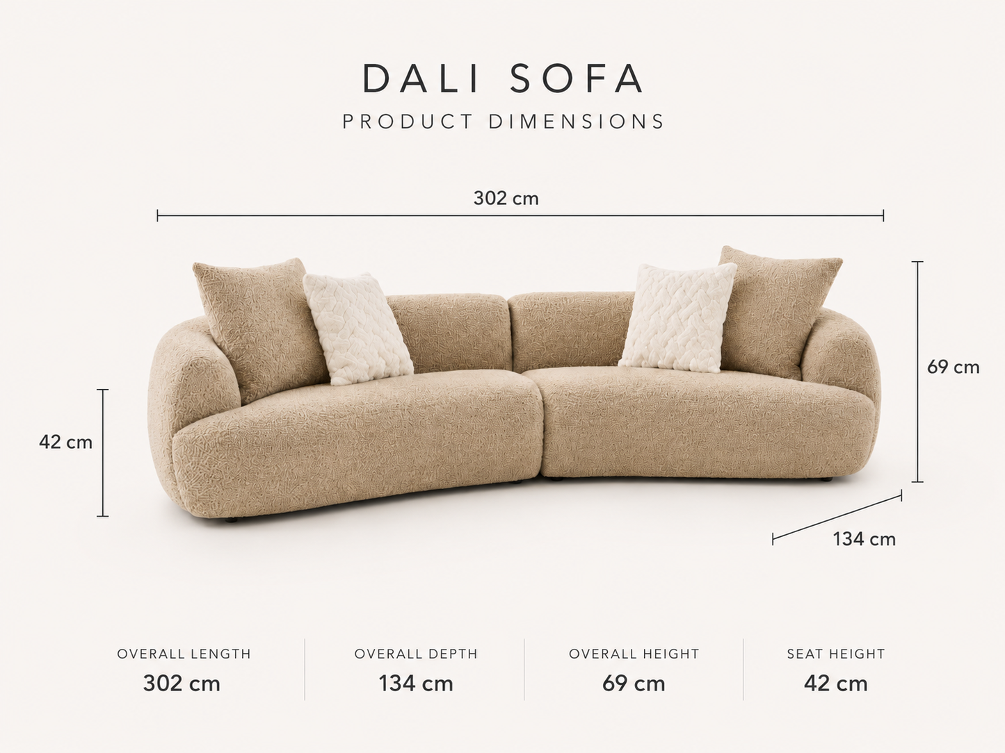 DALI Sofa Hellbraun – 4 Kissen – modernes Lounge Sofa