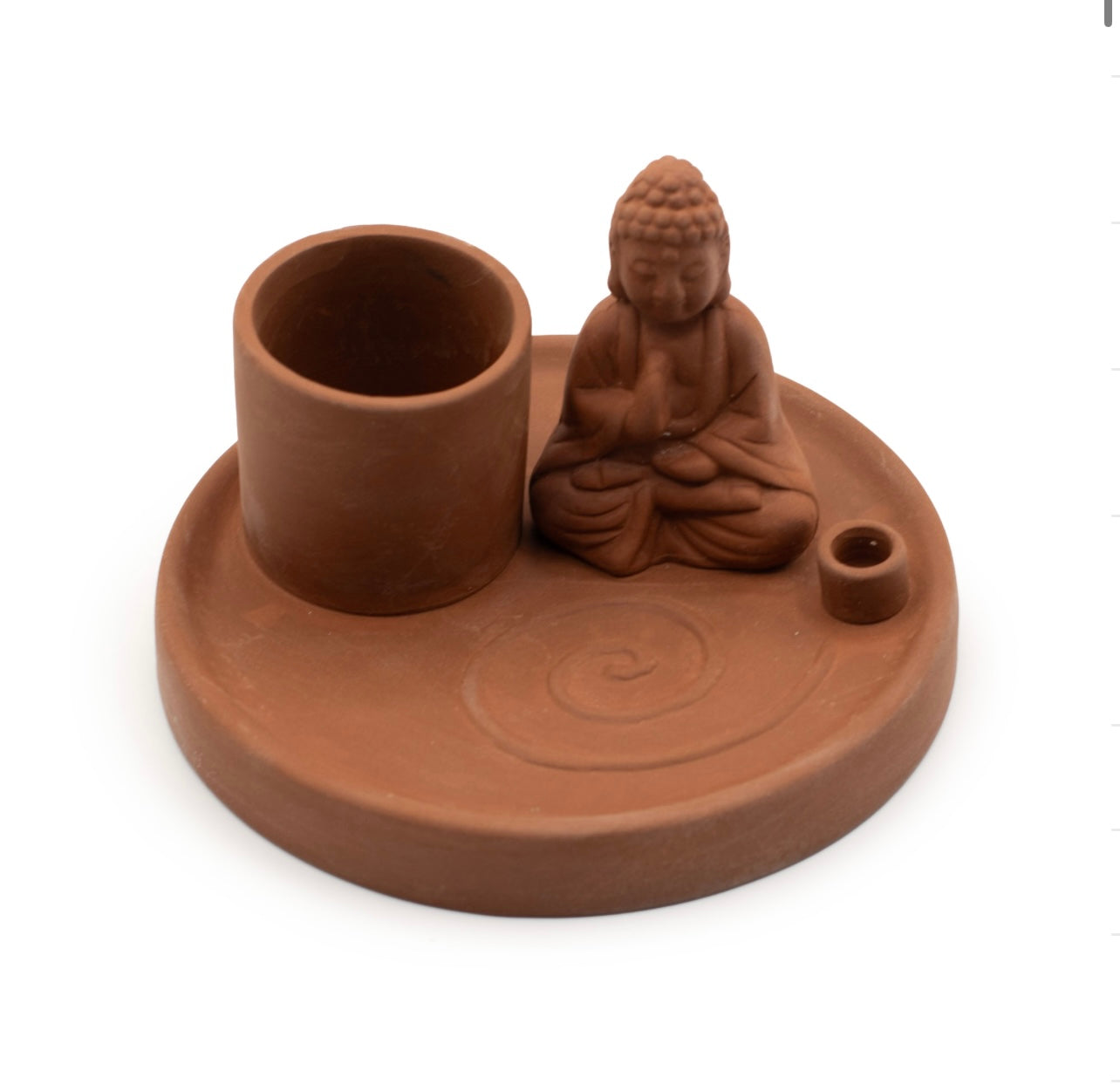 Mehrzweck-Räucherstäbchenhalter mit Buddha - 13 x 13 x 8 cm
