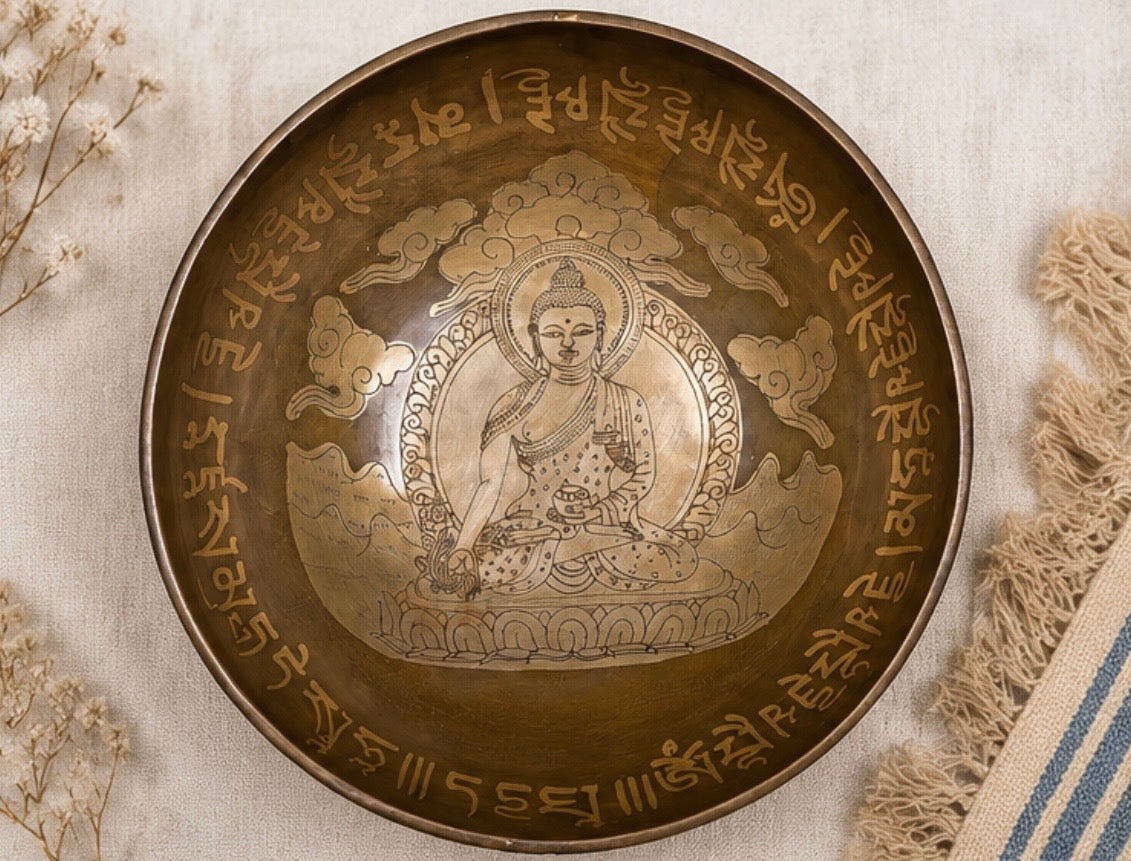 Medizin-Buddha Klangschale – Handgehämmert aus Nepal - 28 cm