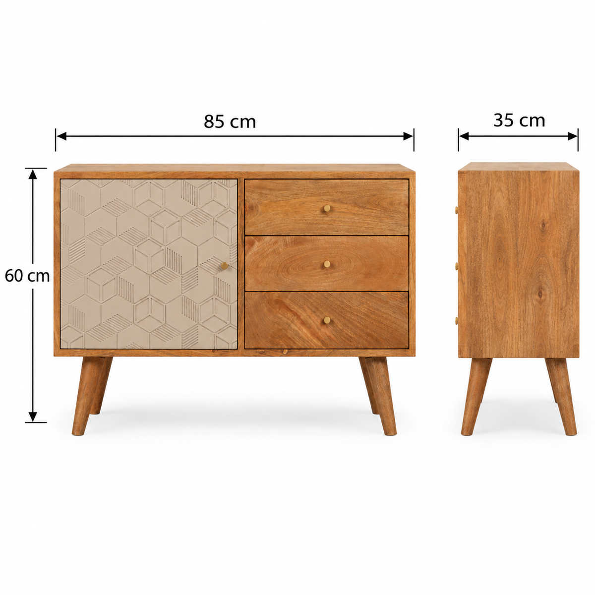 Acadia Sideboard aus massivem Mangoholz – Champagne Cube Design