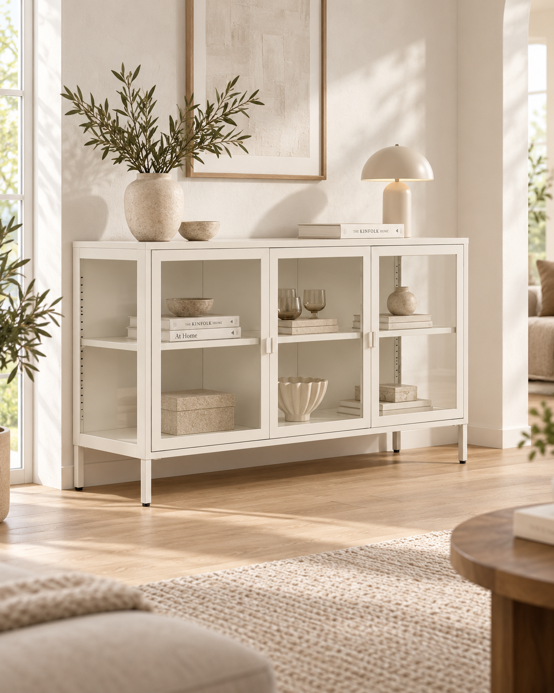 Brisbane Sideboard – Stahl & Glas – Off White – 140 cm