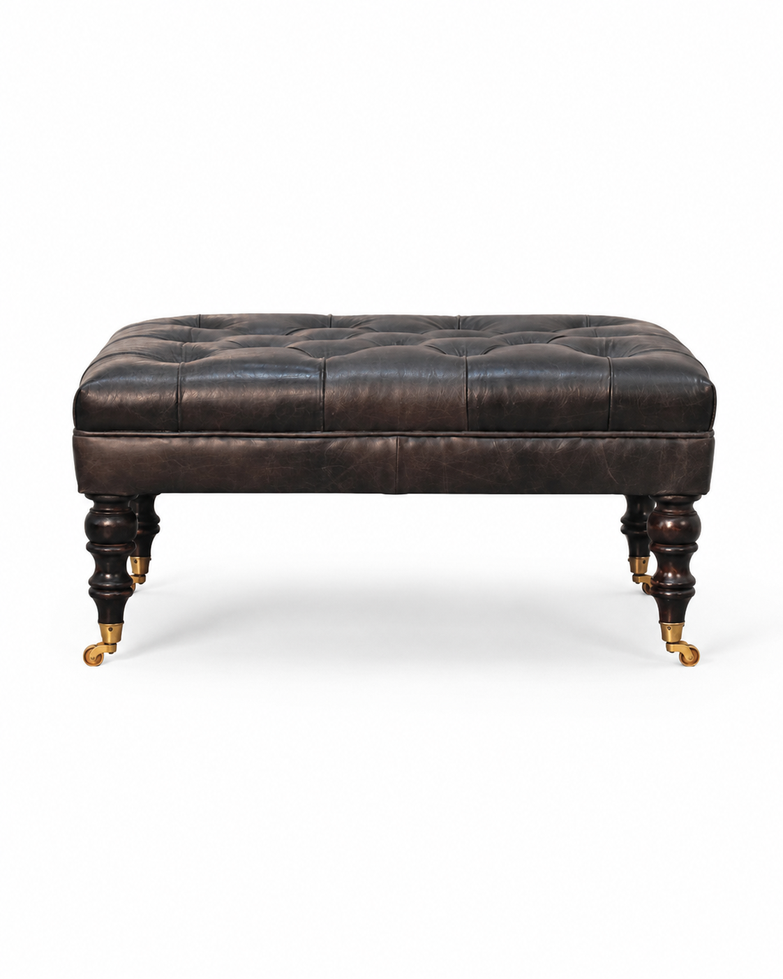 Buffalo Ash Black Leather Ottoman – Büffelleder & Massivholz mit Rollen