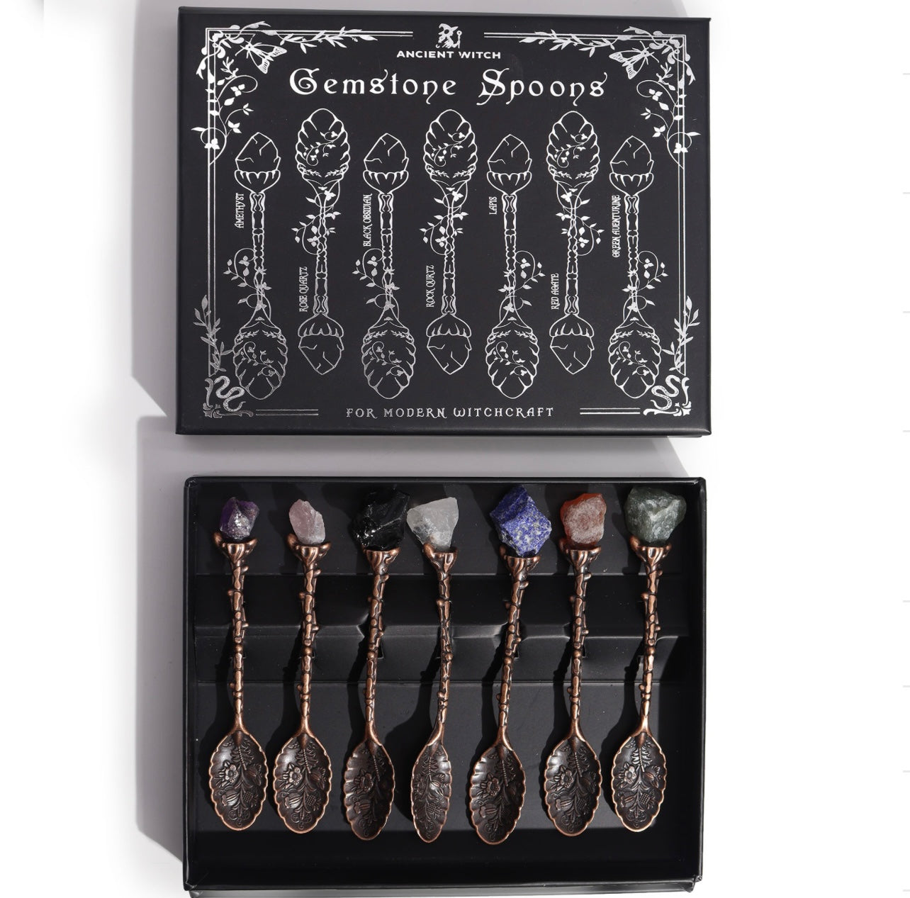 Echte Edelstein-Löffel Set – Silber & Bronze