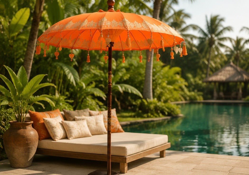 Bali-Terrassenschirm Baumwolle Orange-Gold (2 m)
