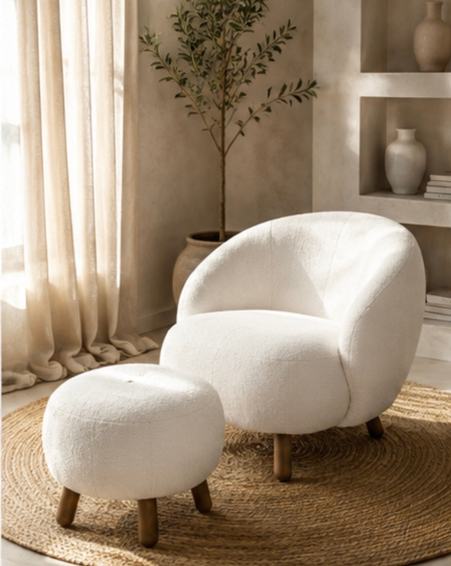 Savona Lounge Set – Loungesessel mit Pouf, Weiß