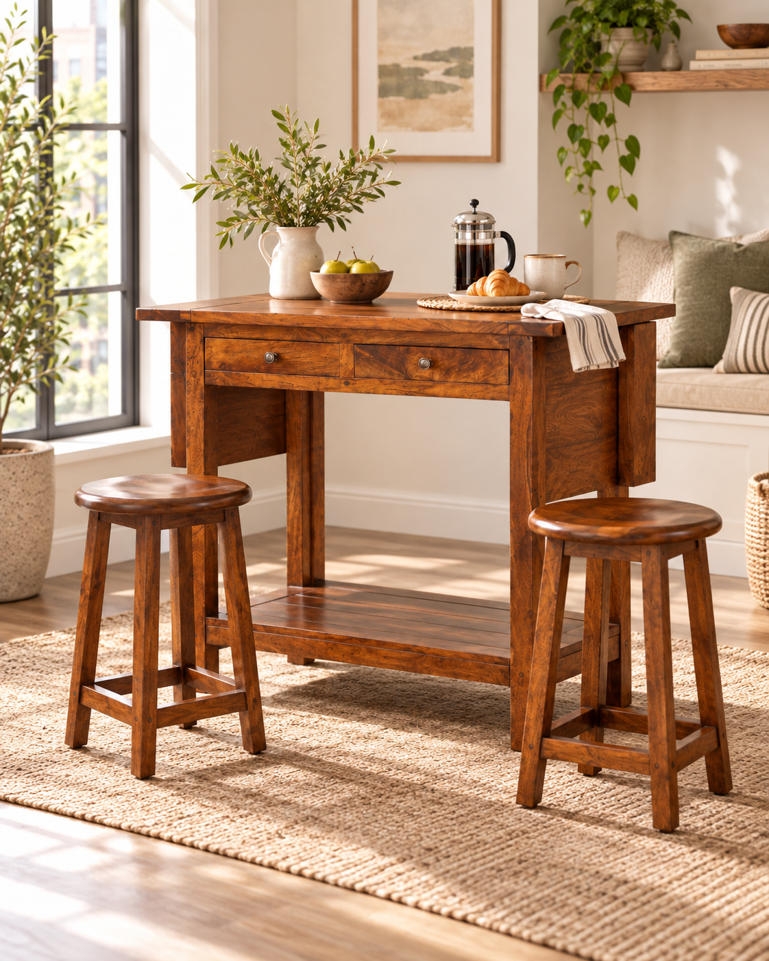 Chestnut Frühstückstisch-Set mit 2 Hockern - 100% Mangoholz