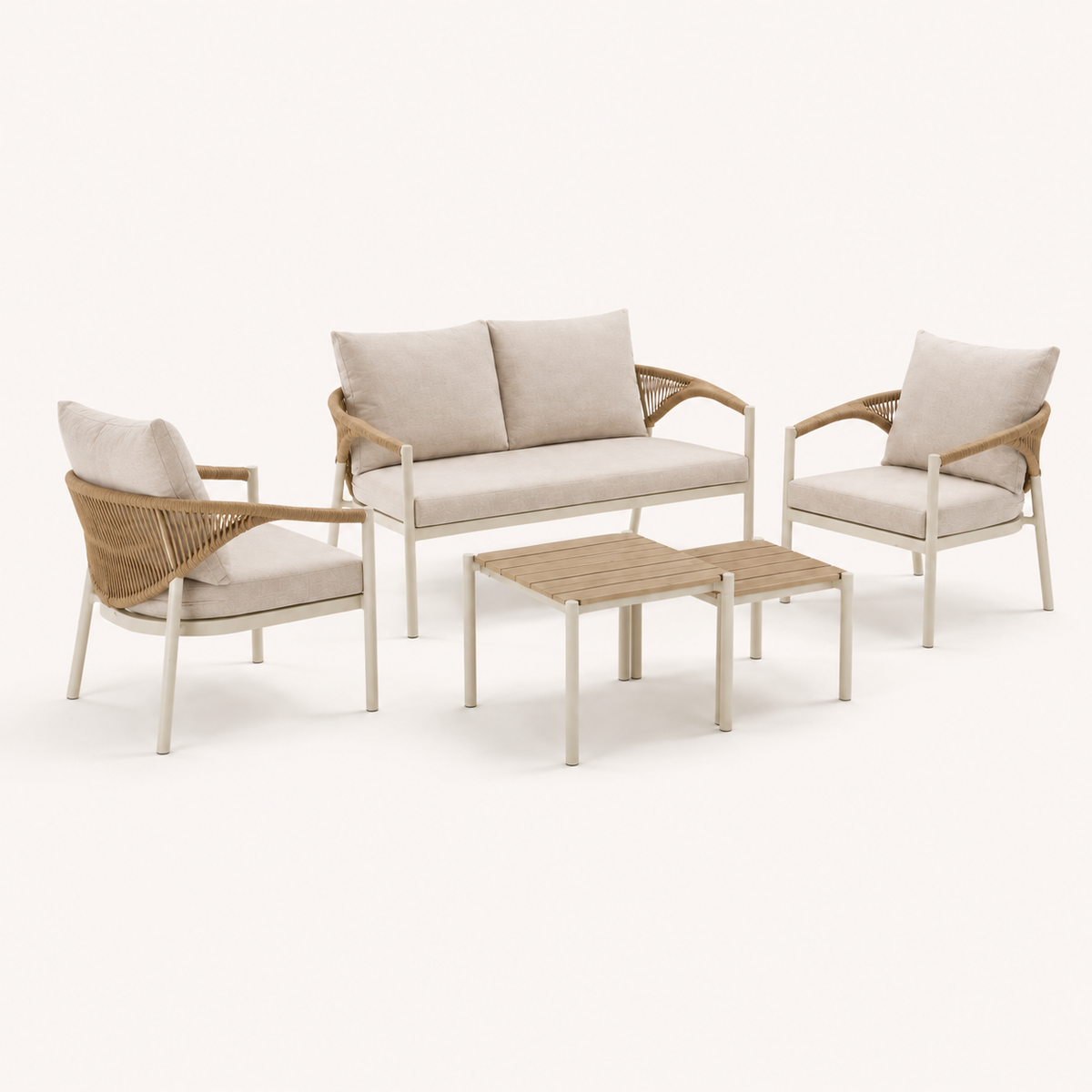 Abela Lounge Set – 5-teilig | Sand / Natur | Outdoor Lounge