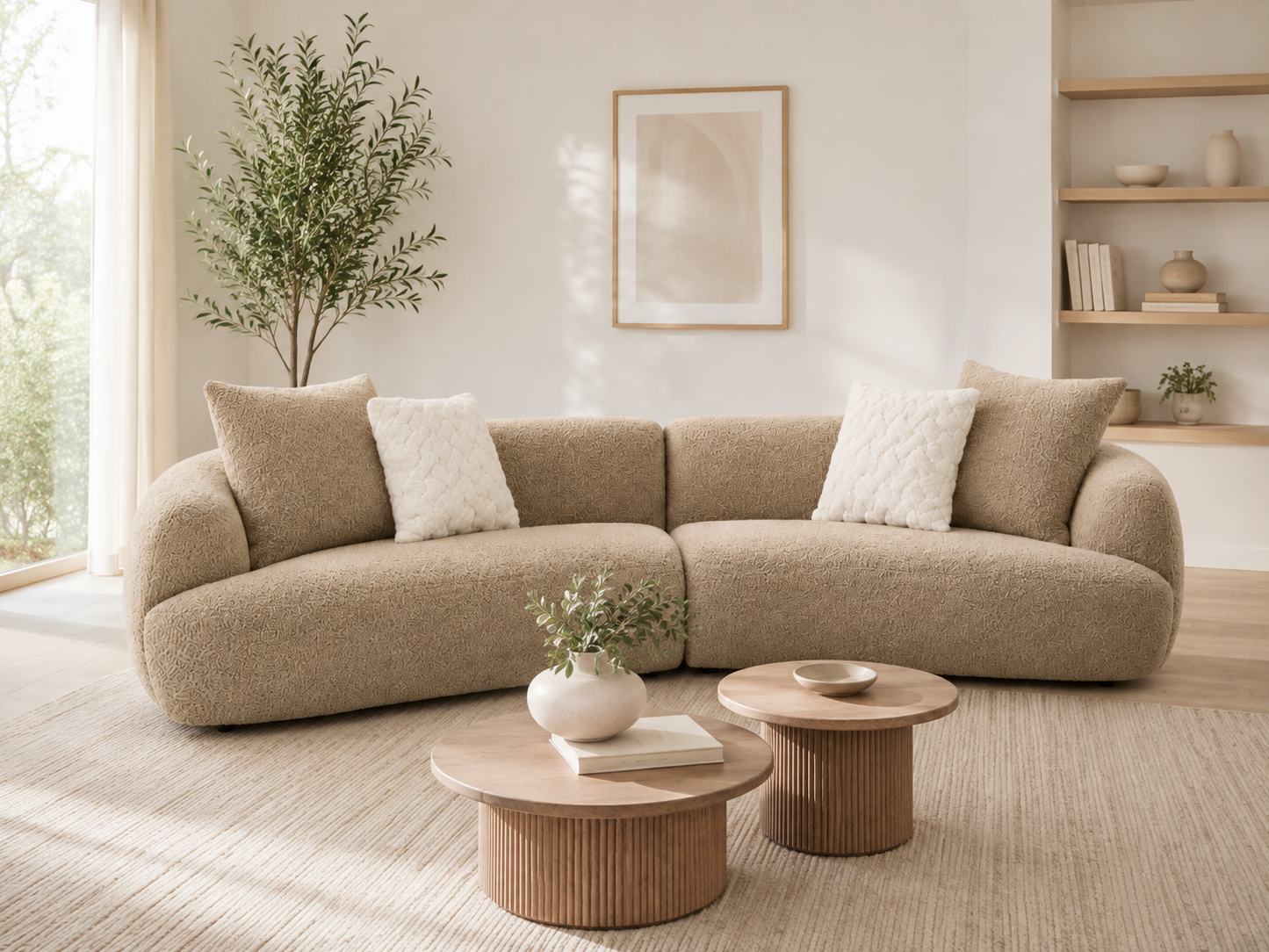 DALI Sofa Hellbraun – 4 Kissen – modernes Lounge Sofa
