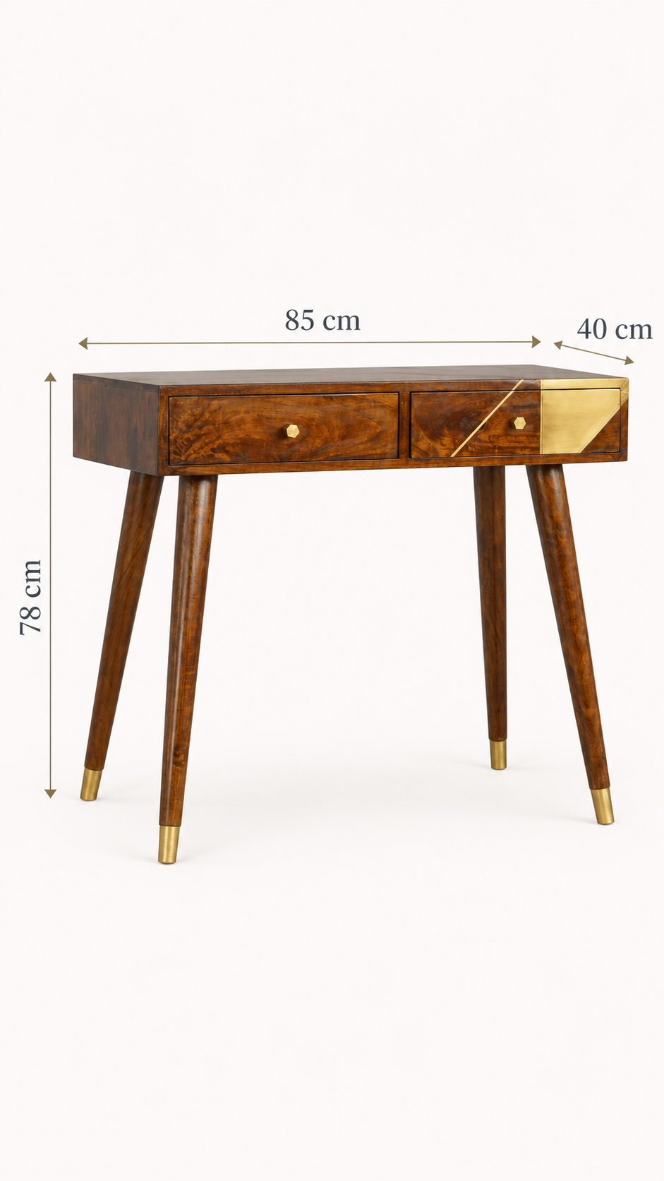 Gold Geo Chestnut Konsolentisch - 100% Massiv Mangoholz & Messing