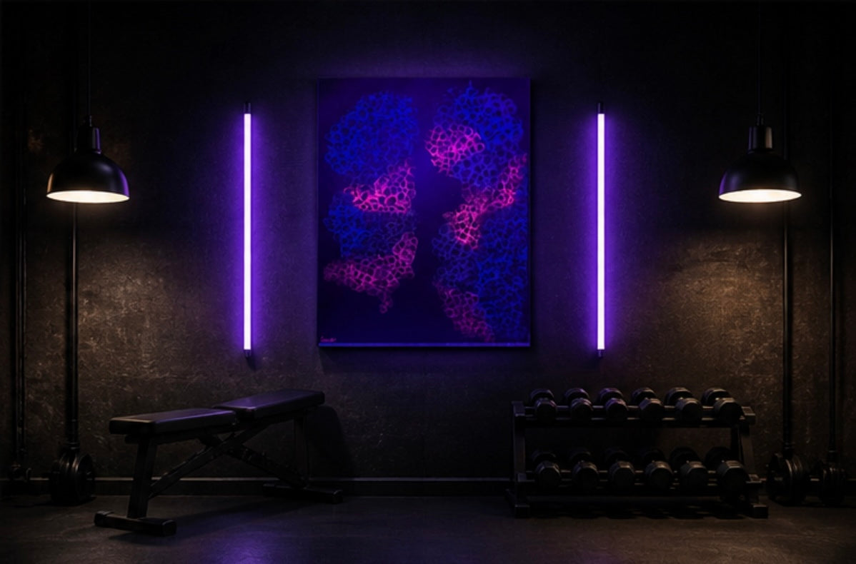 Original Kunstwerk-Genesis – Acryl & Neon auf Leinwand - by Daisy Art Czeczor - zusätzlich eine Schwarzlicht Lampe - Räucherstäbchen & Halter - Aroma Duftkerze