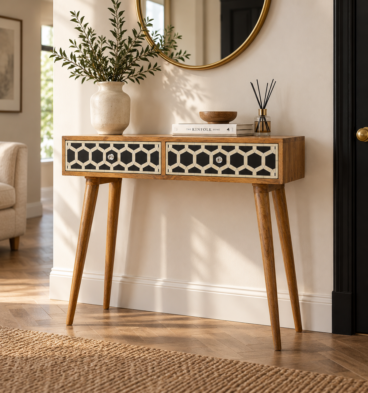Bone Inlay Konsolentisch - 100% Mangoholz & Knochenintarsien
