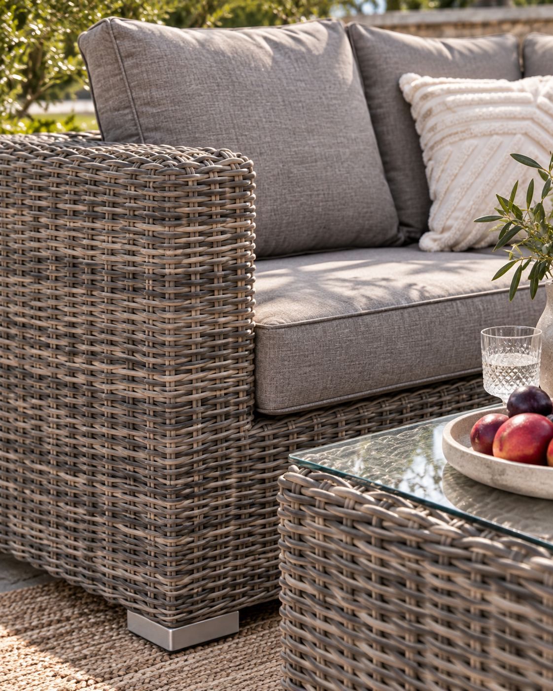 Calvi Lounge-Set – Polyrattan Kubu Grau inkl. Kissen
