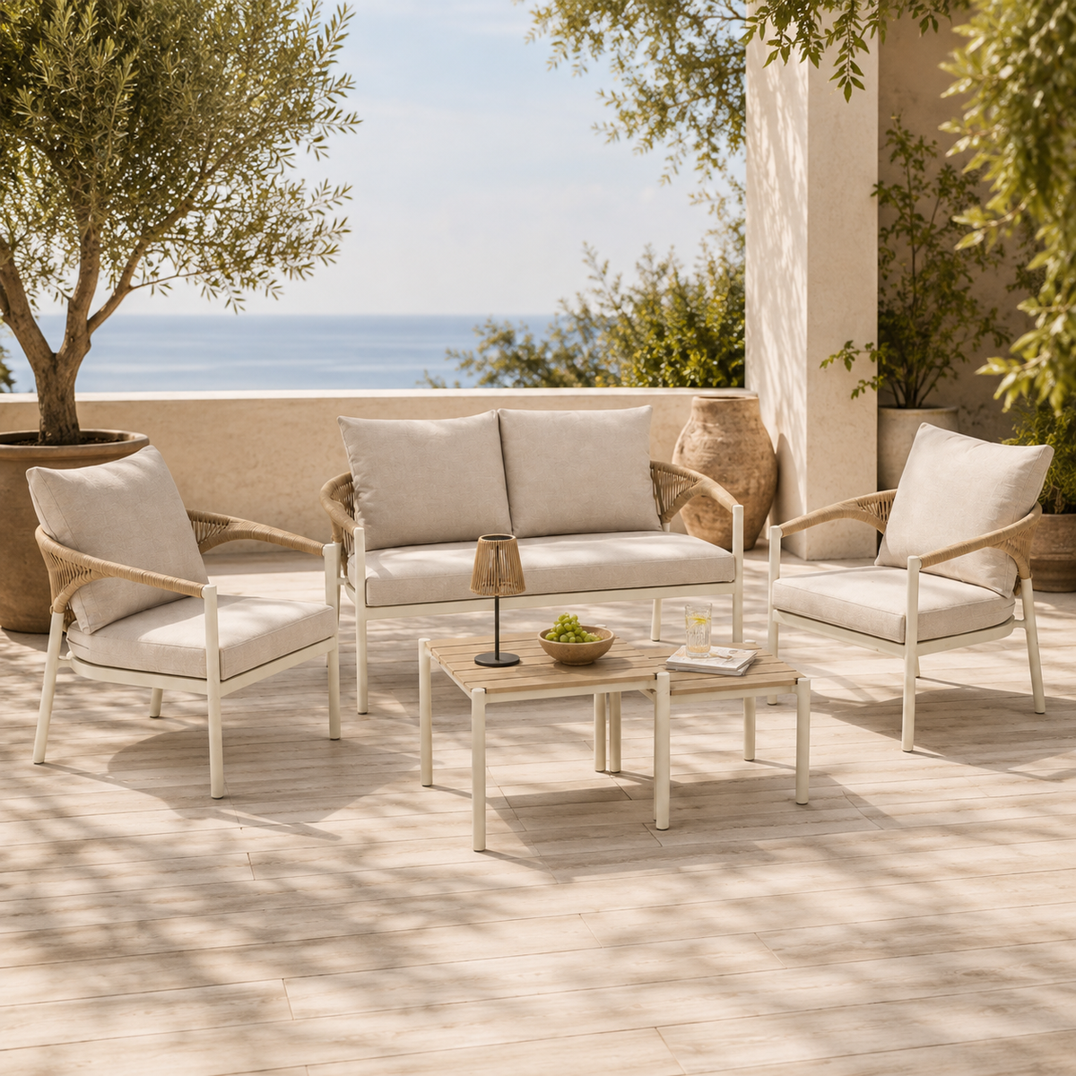 Abela Lounge Set – 5-teilig | Sand / Natur | Outdoor Lounge