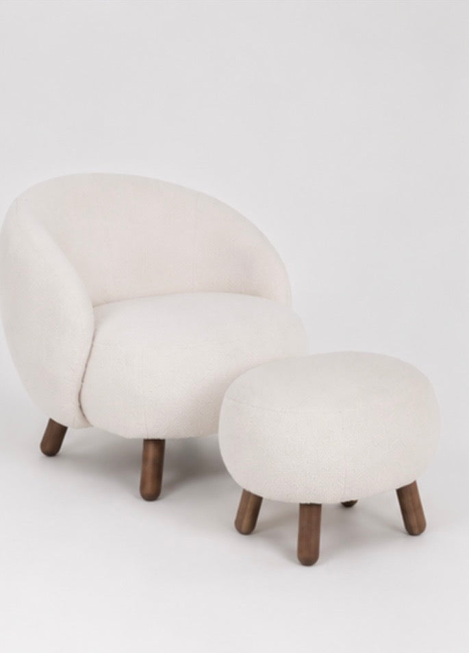 Savona Lounge Set – Loungesessel mit Pouf, Weiß
