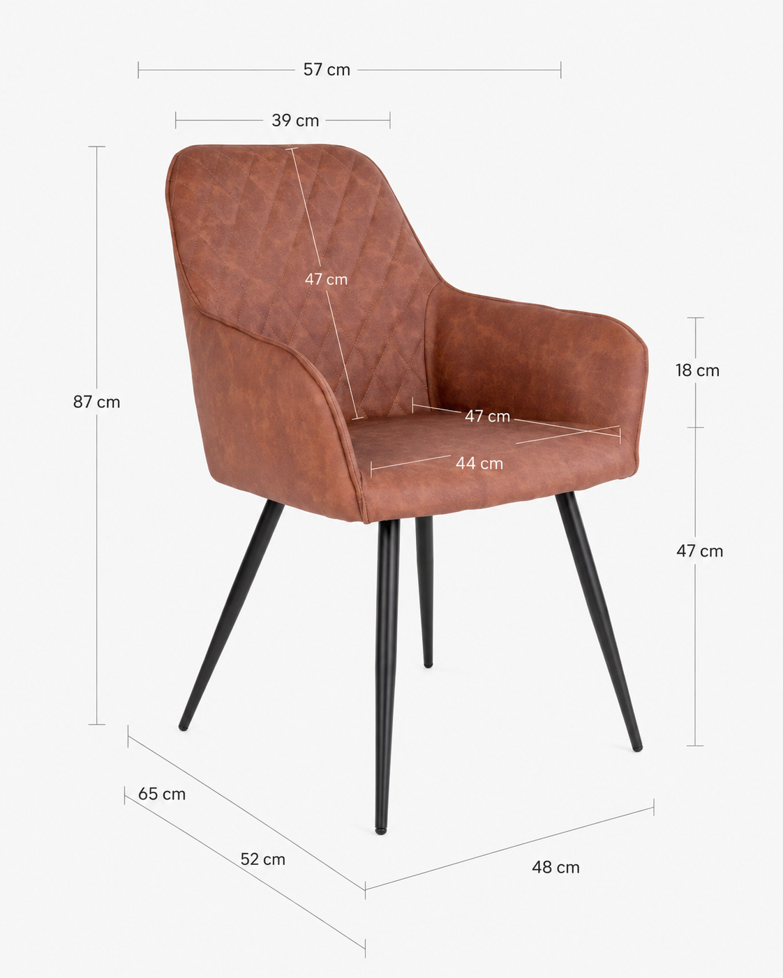 HARBO Esszimmerstuhl Vintage Braun – PU-Kunstleder mit schwarzen Metallbeinen - 2 Stück