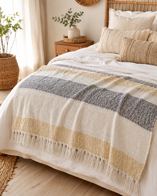 Boho-Überwurf „Mellow Mattala“, zweifarbig - 100% Baumwolle - 125 x 150 cm
