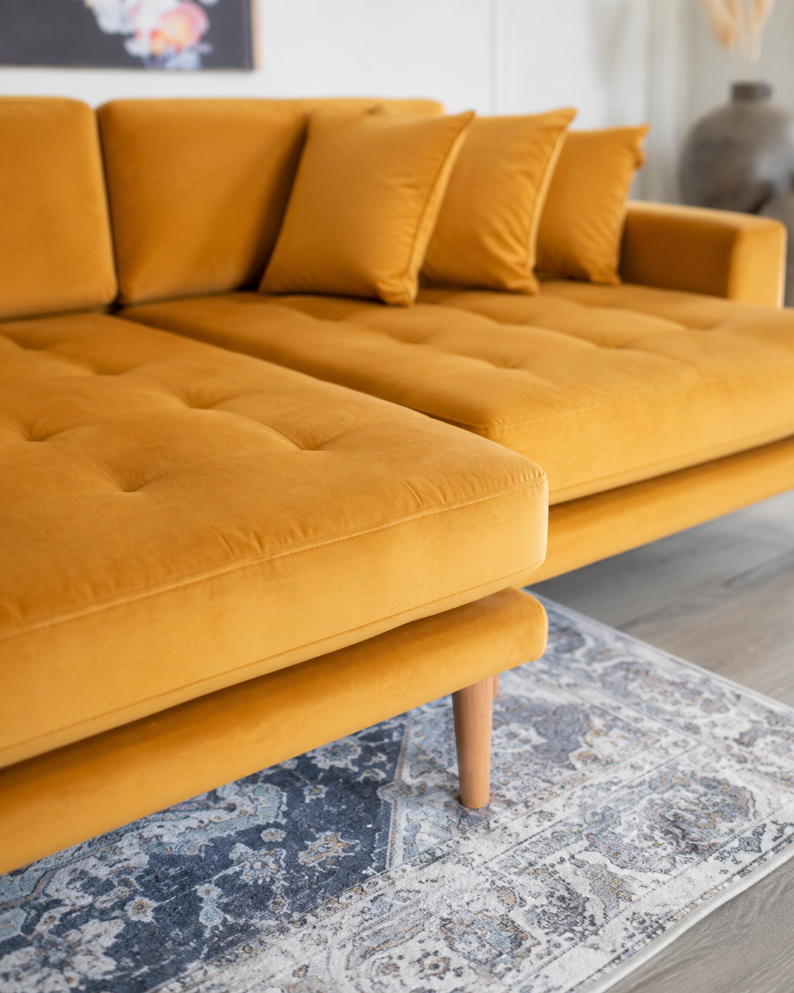 LIDO Lounge Sofa Senfgelb – Samt – Longchair links