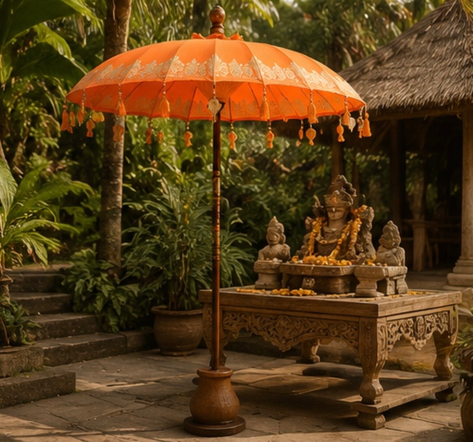 Bali-Terrassenschirm Baumwolle Orange-Gold (2 m)