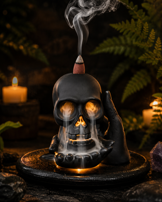 Rückfluss-Räuchergefäß „Weinender Totenkopf“ (mit Licht)