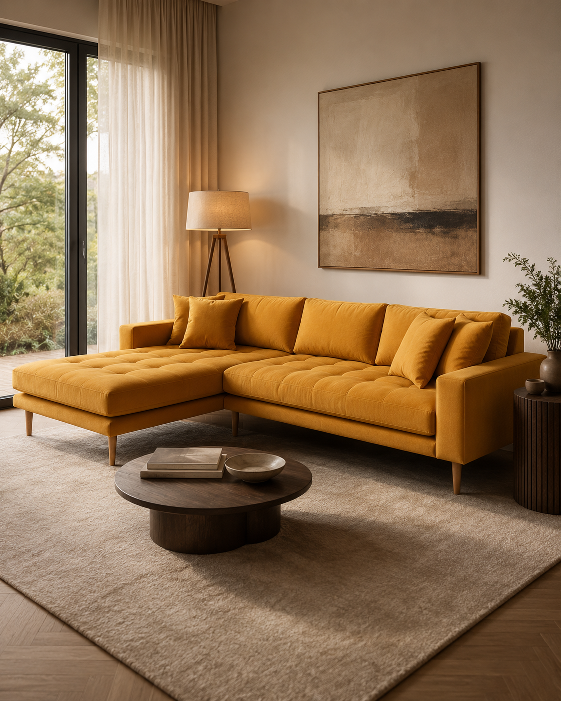 LIDO Lounge Sofa Senfgelb – Samt – Longchair links