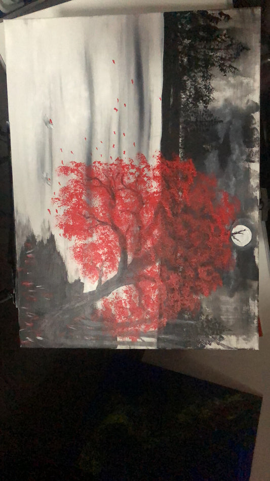 Handgemacht- „roter Tanz im Mondlicht“ - Acryl auf Leinwand (60 x 80 cm) - Limited Edition by DaisyArtCzeczor