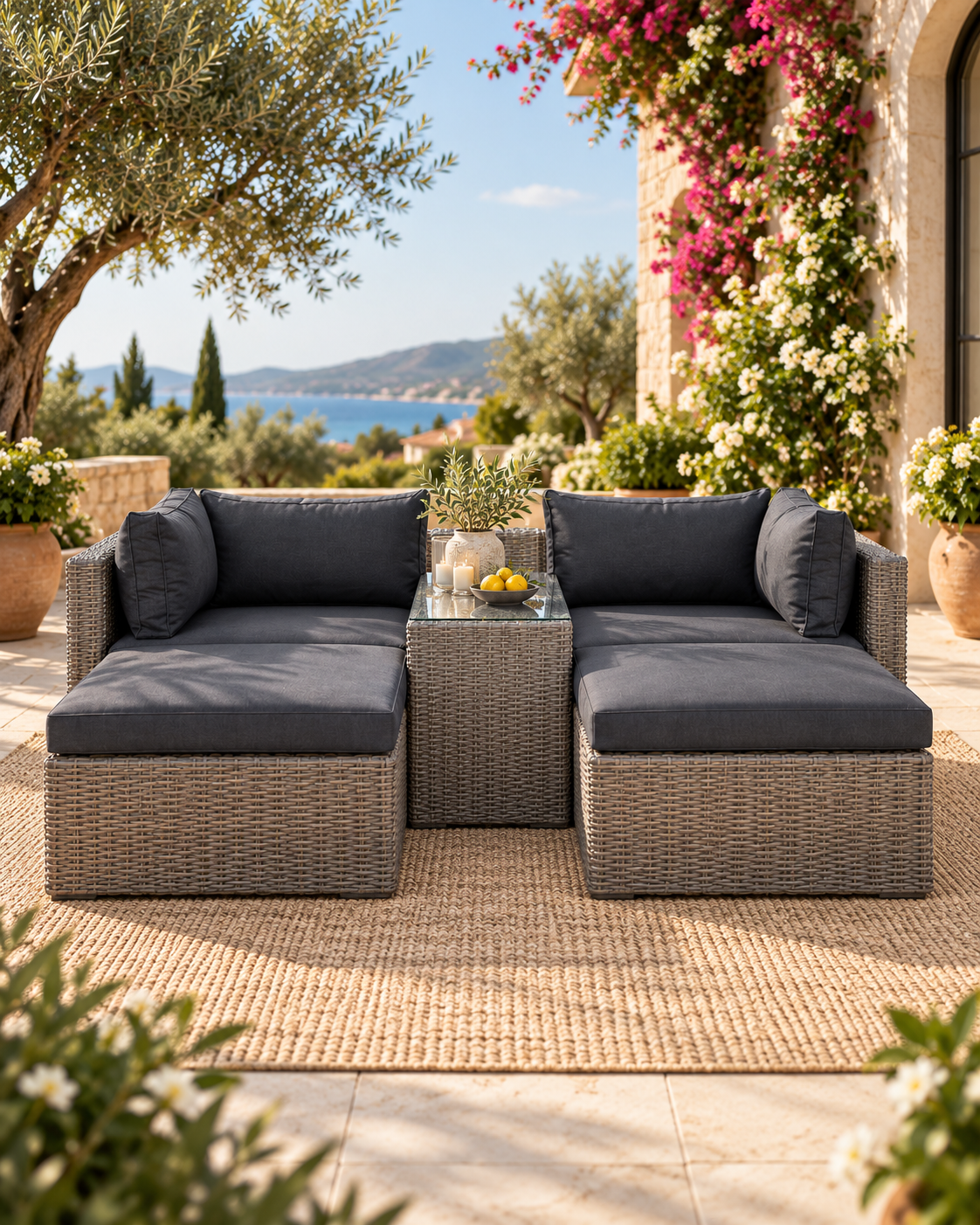 Rossi Lounge-Set – Polyrattan Kubu Grau inkl. Kissen