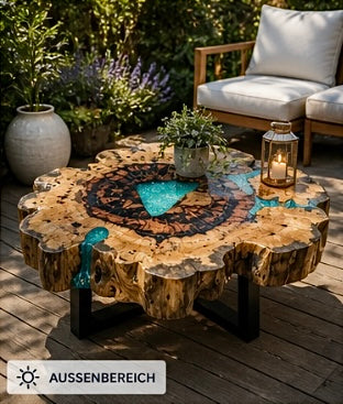 Designer Couchtisch aus Tamarindenholz & Kunstharz – Handgefertigt | Unikat aus Indonesien