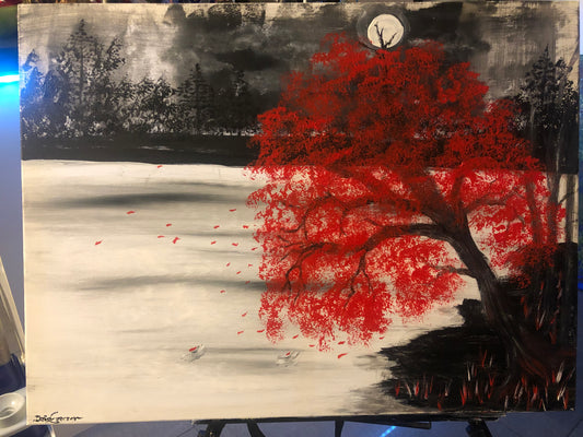 Handgemacht- „roter Tanz im Mondlicht“ - Acryl auf Leinwand (60 x 80 cm) - Limited Edition by DaisyArtCzeczor