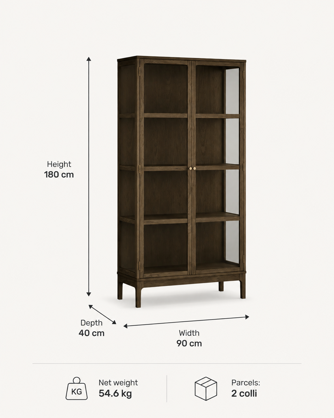 Zamora Vitrinenschrank – Eiche & Glas Dunkelbraun, 180 cm