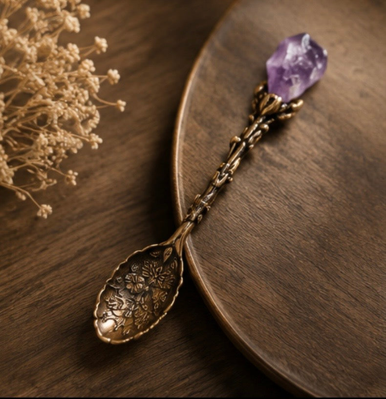 Echte Edelstein-Löffel Set – Silber & Bronze