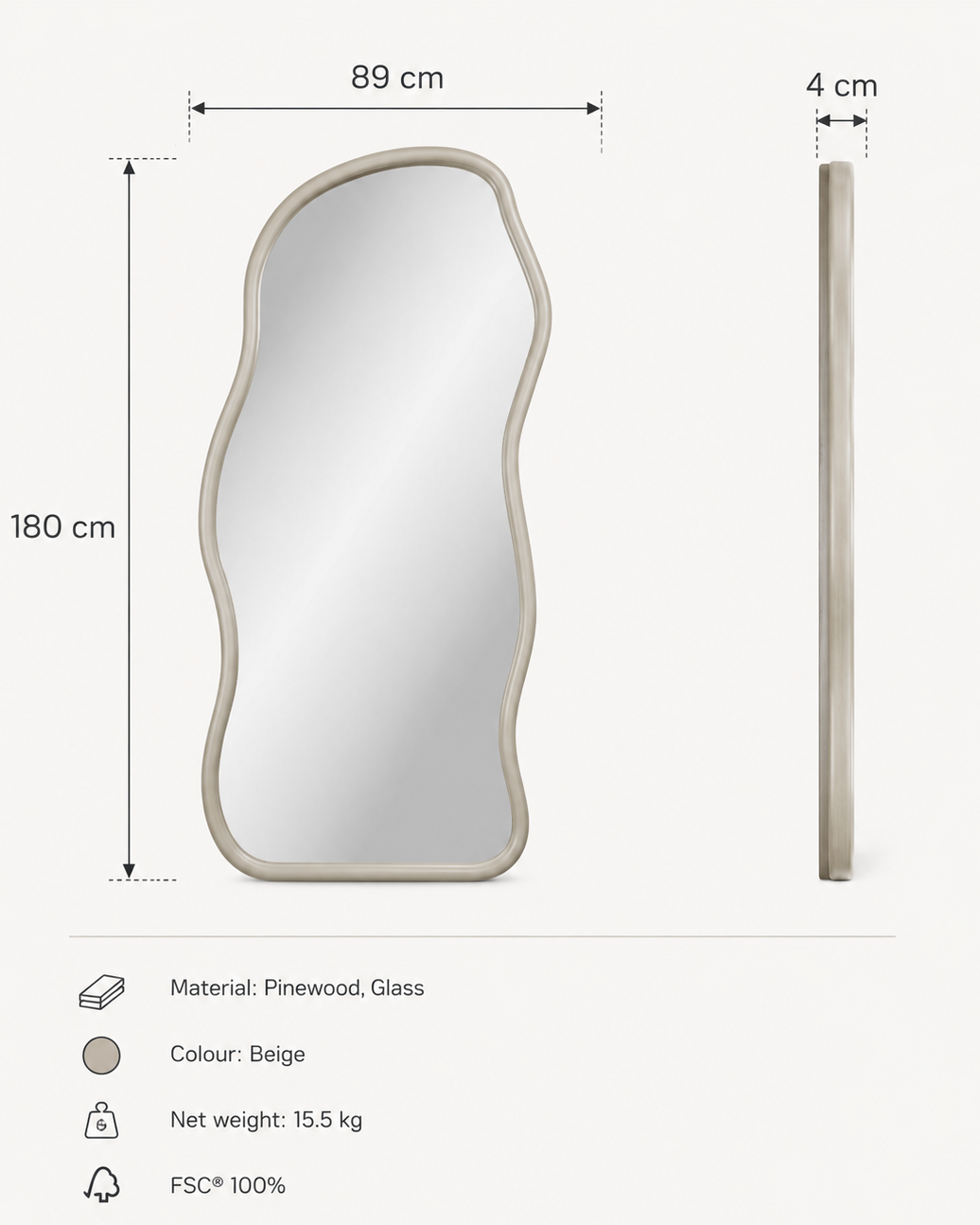 Bega Statement-Spiegel – Organische Form Beige | 89 × 180 cm