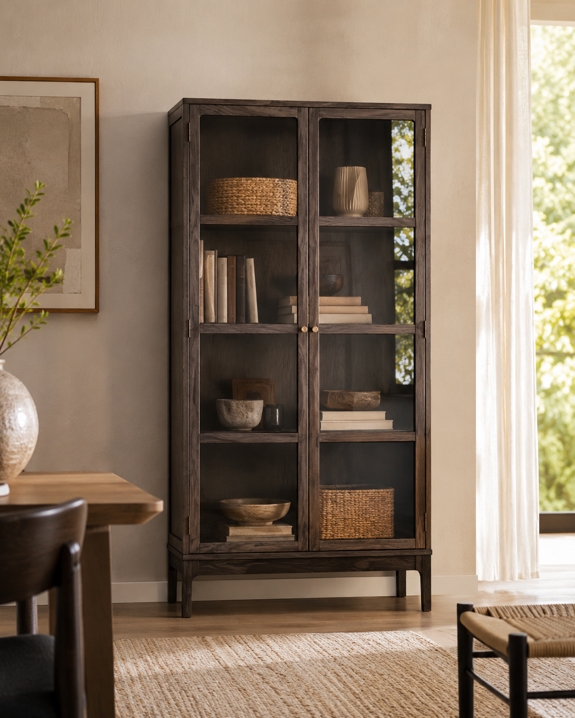 Zamora Vitrinenschrank – Eiche & Glas Dunkelbraun, 180 cm