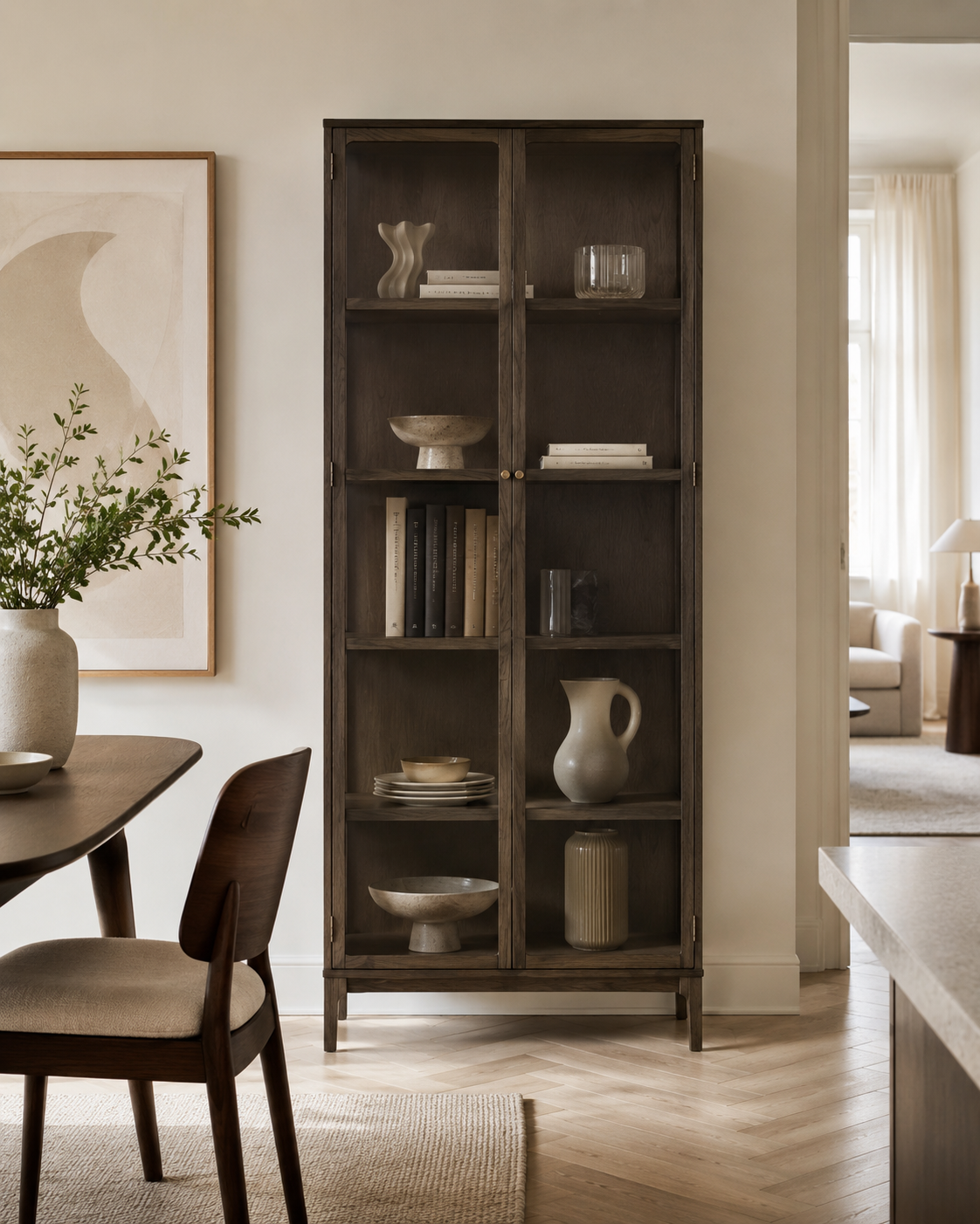 Zamora Vitrinenschrank – Eiche & Glas Dunkelbraun, 180 cm