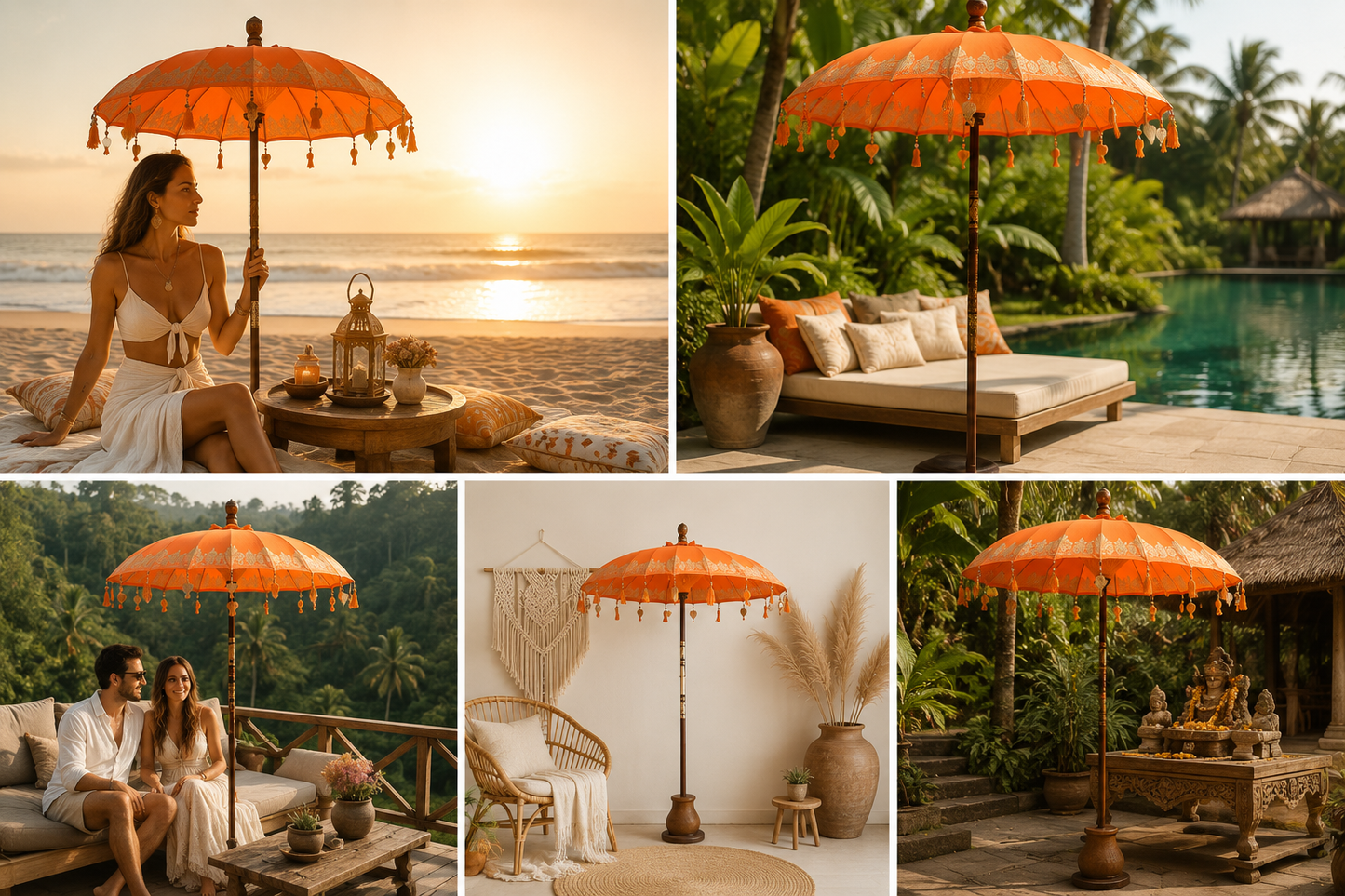 Bali-Terrassenschirm Baumwolle Orange-Gold (2 m)